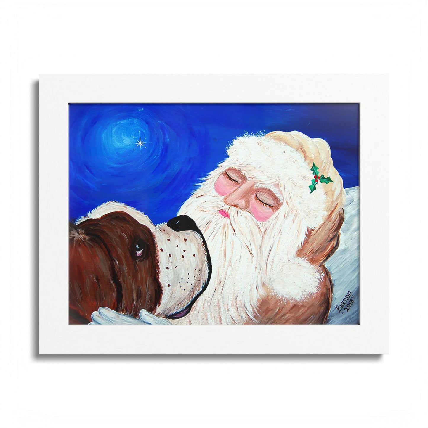 2013 KEEPING AN EYE ON SLEEPING SANTA (Framed Print)