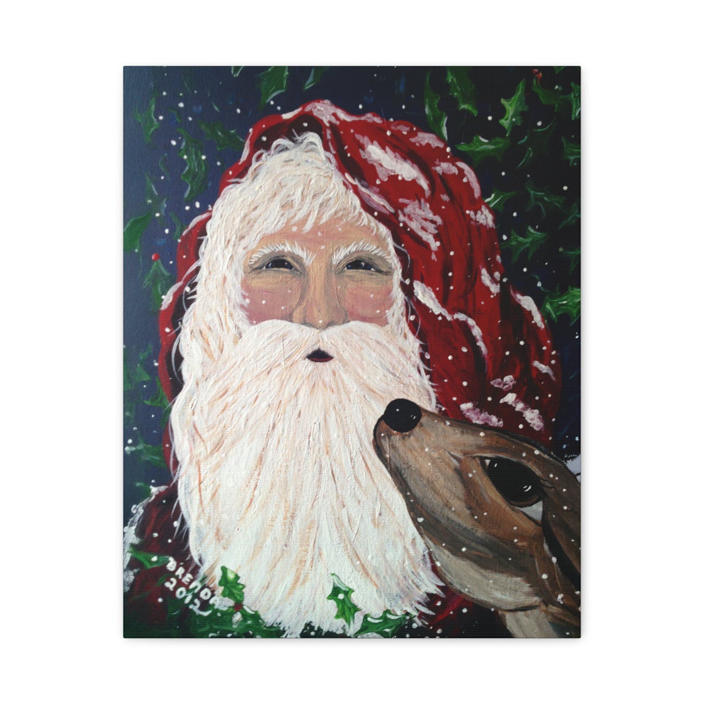 2012 SANTA WITH DEER (Canvas Print)