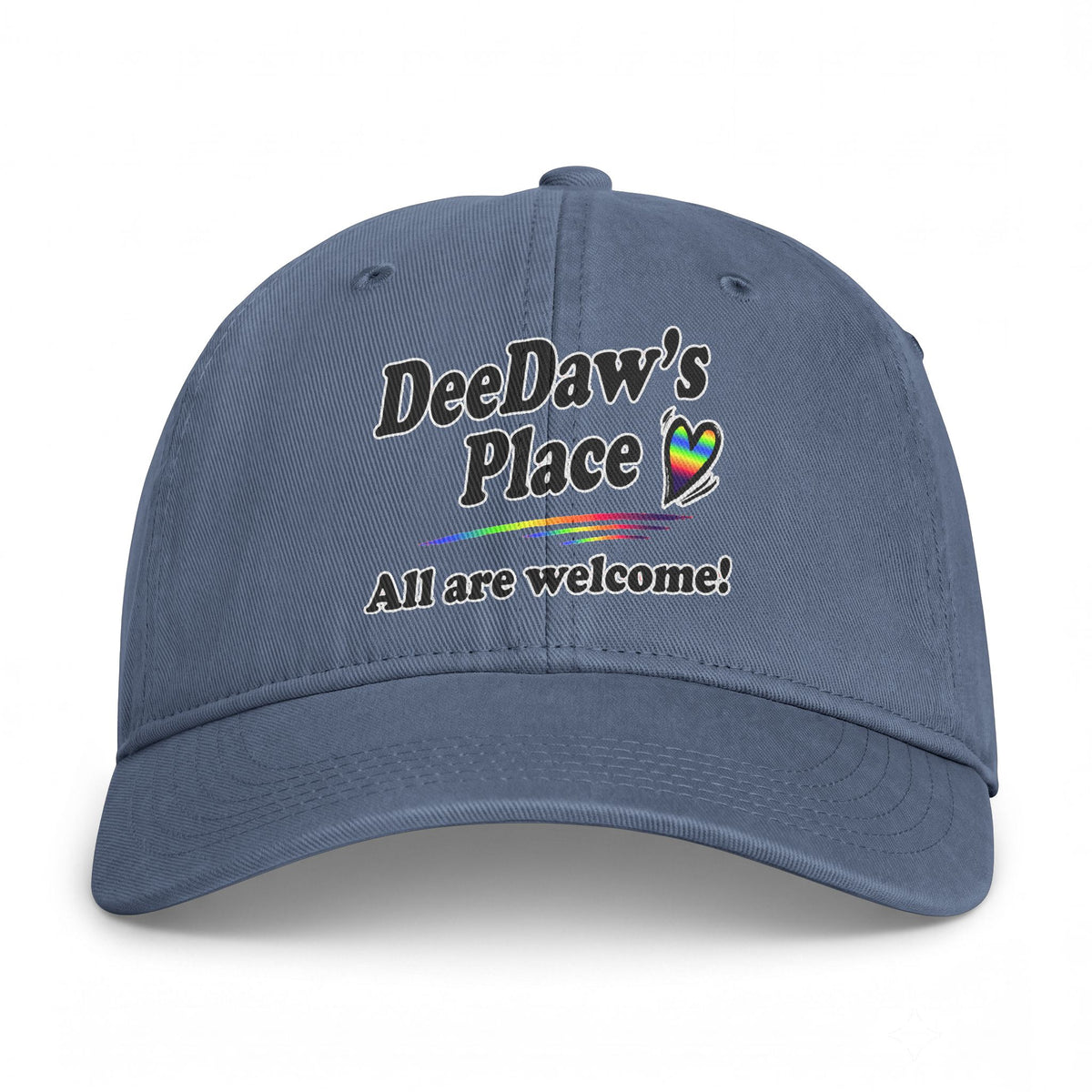 "DeeDaw's Place: All are welcome!" Rainbow Heart Hat