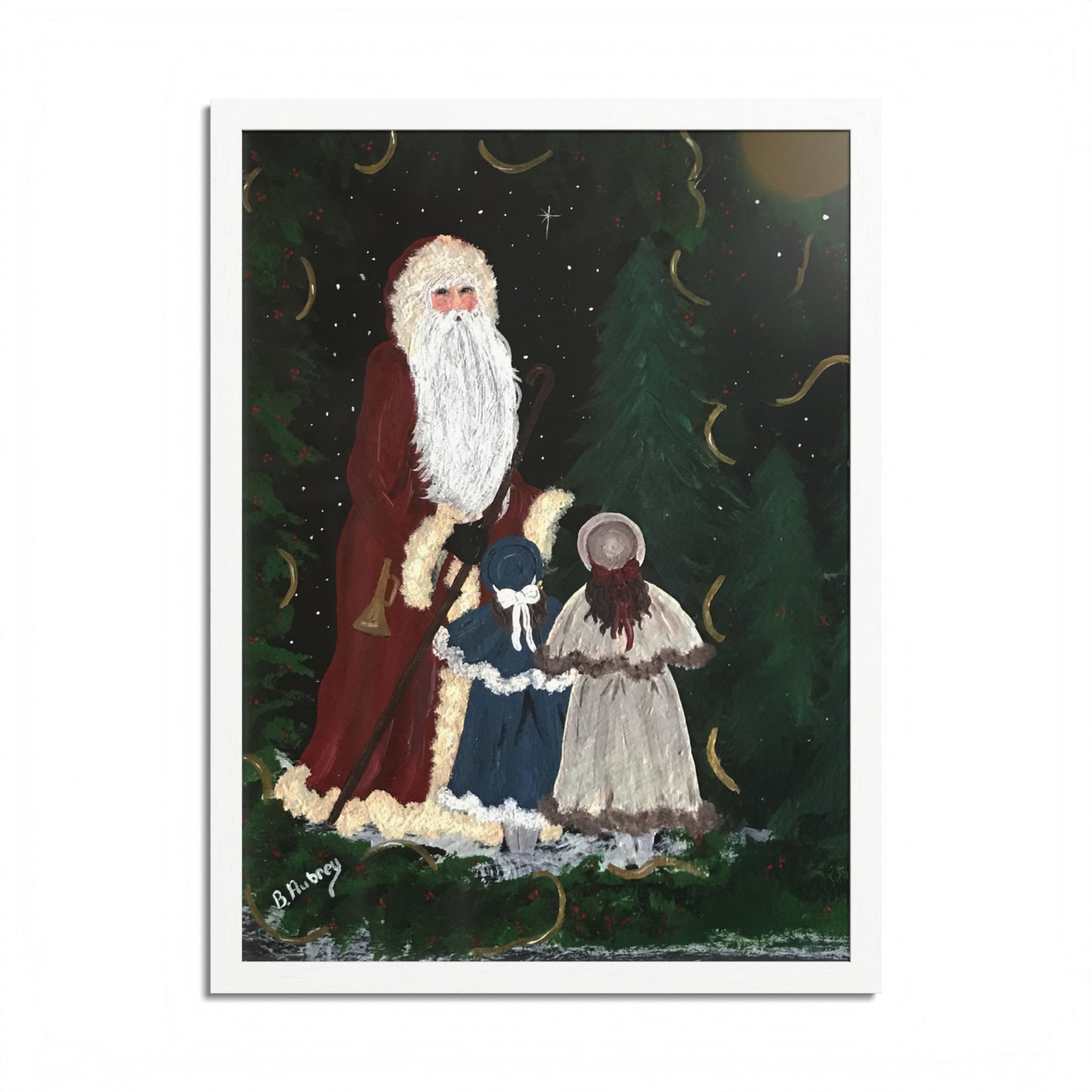 2010 VINTAGE SANTA WITH SISTERS (Framed Print)