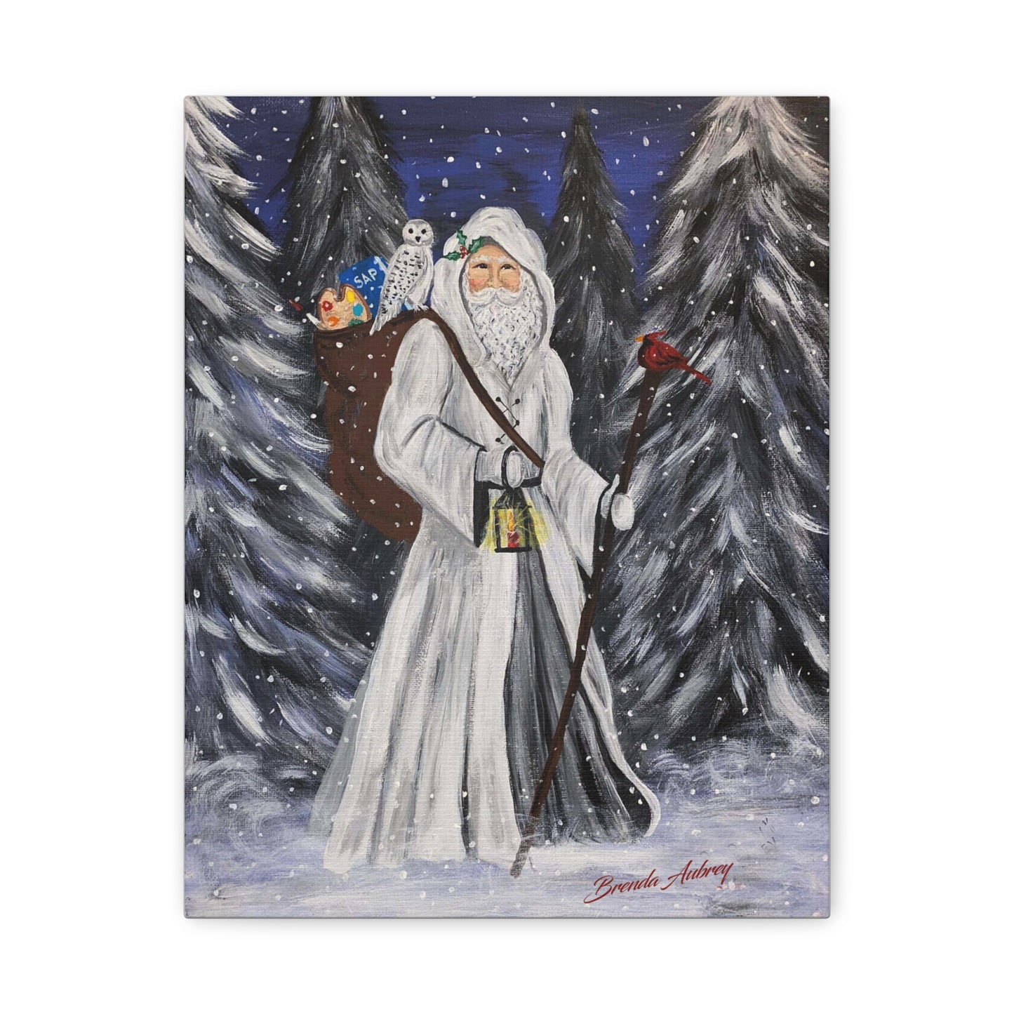 2021 WHITE SANTA WITH CARDINAL (Canvas Print)