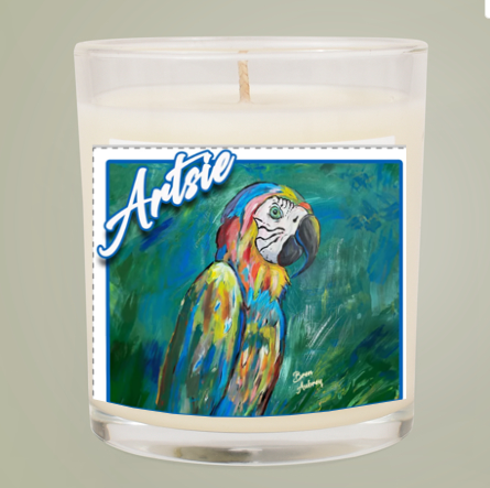 Artsie Parrothead Glass Candle
