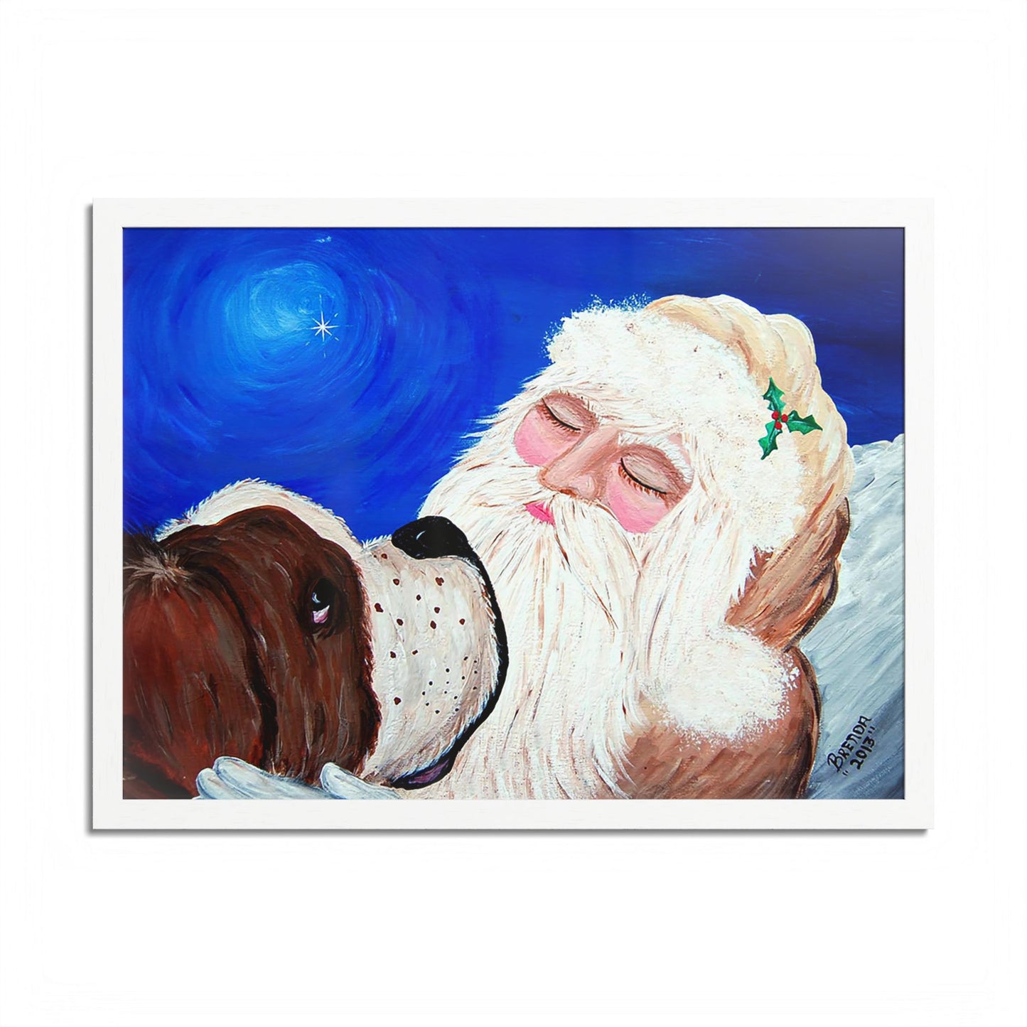 2013 KEEPING AN EYE ON SLEEPING SANTA (Framed Print)