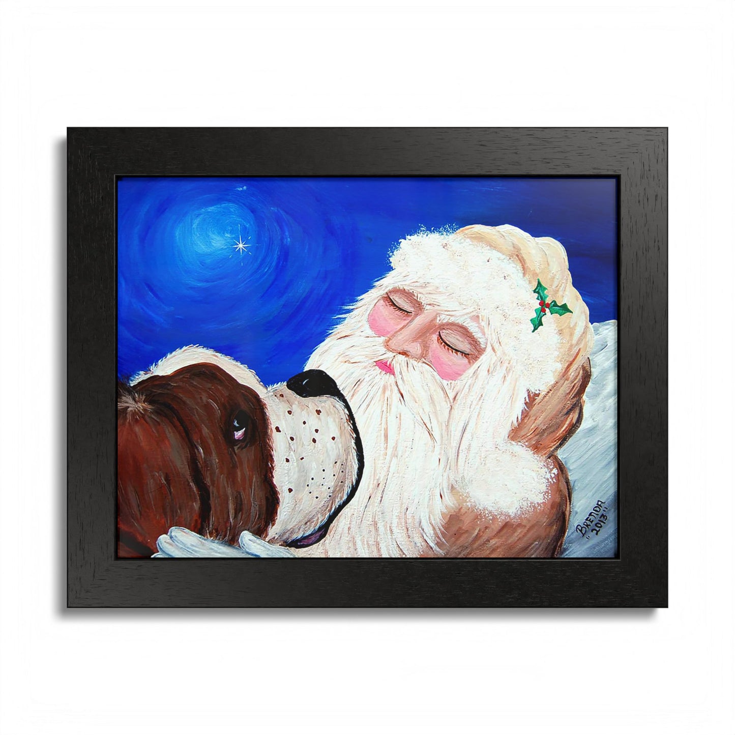 2013 KEEPING AN EYE ON SLEEPING SANTA (Framed Print)