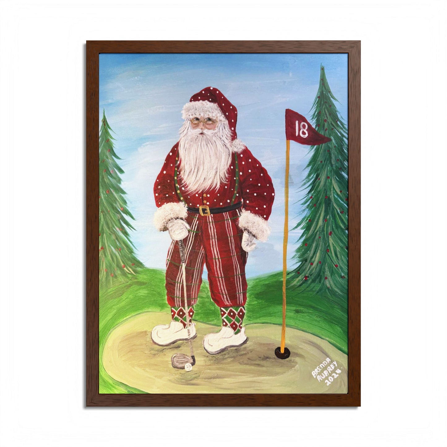 2024 GOLFING SANTA (Framed Print)