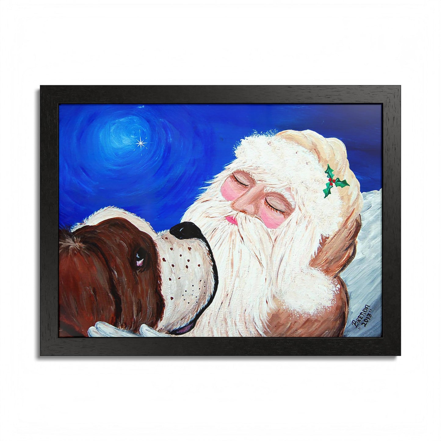 2013 KEEPING AN EYE ON SLEEPING SANTA (Framed Print)