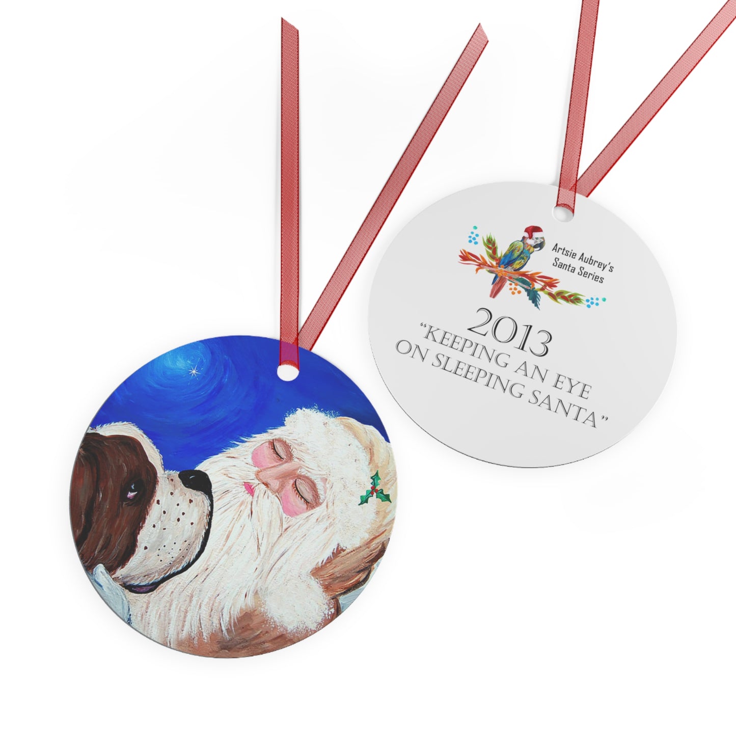 2013 KEEPING AN EYE ON SLEEPING SANTA (Christmas Ornament)