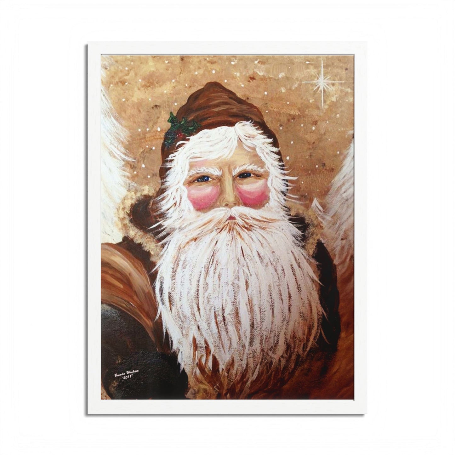 2011 VINTAGE SANTA WITH WHITE PINES (Framed Print)