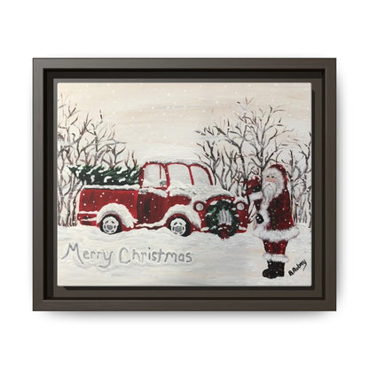 2020 Santa with Vintage Red Truck Framed Canvas