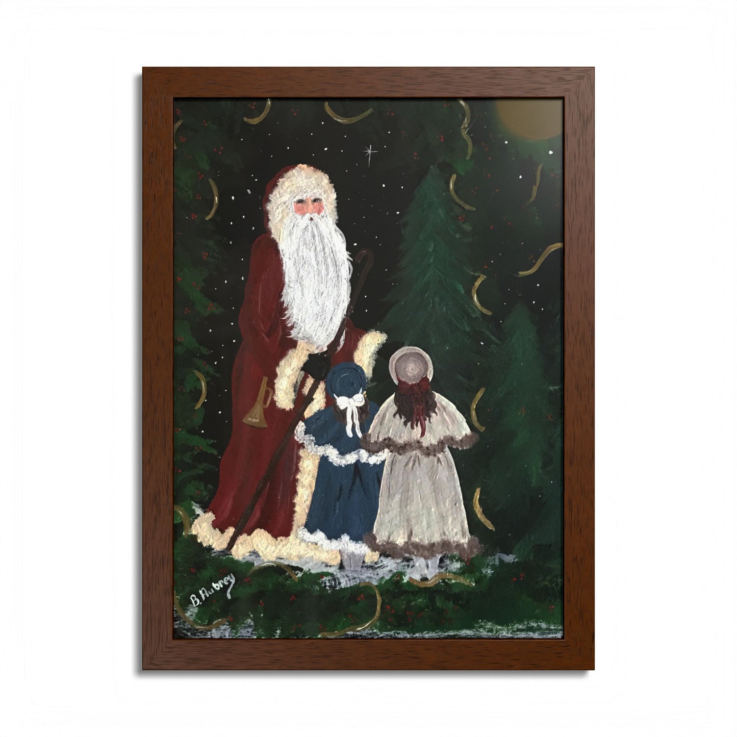 2010 VINTAGE SANTA WITH SISTERS (Framed Print)