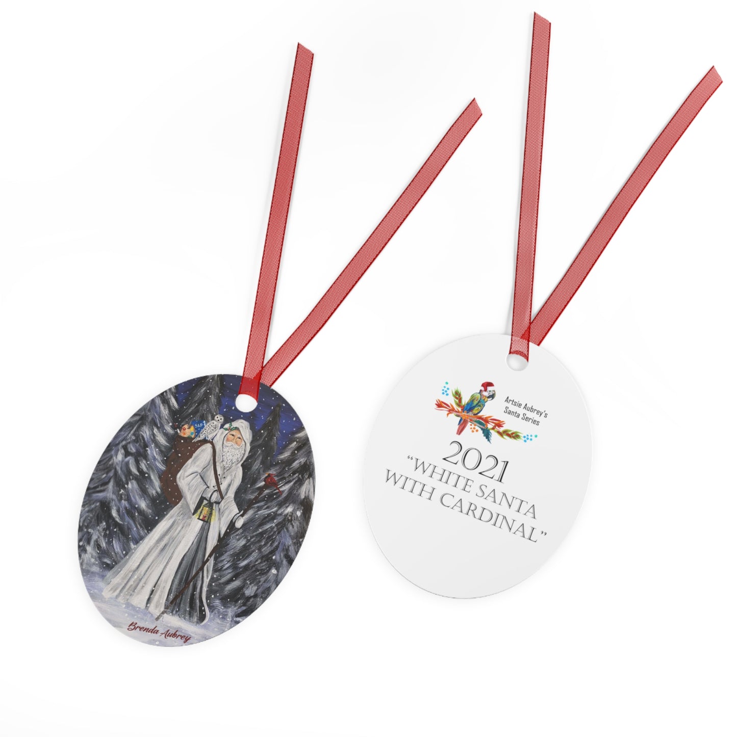 WHITE SANTA WITH CARDINAL (Christmas Ornament)