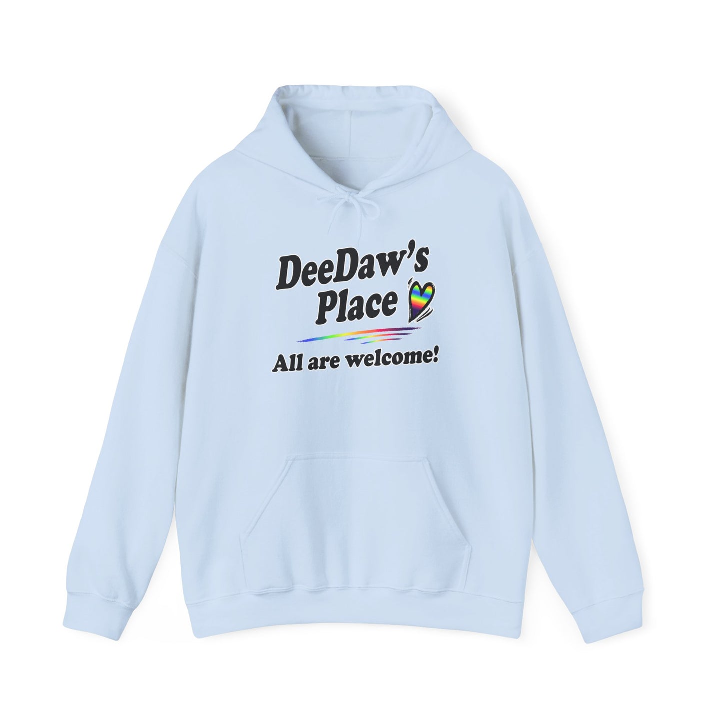 "DeeDaw's Place: All Are Welcome" Rainbow Heart Hoodie