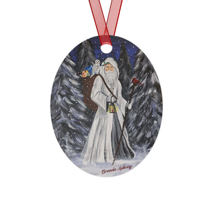 WHITE SANTA WITH CARDINAL (Christmas Ornament)