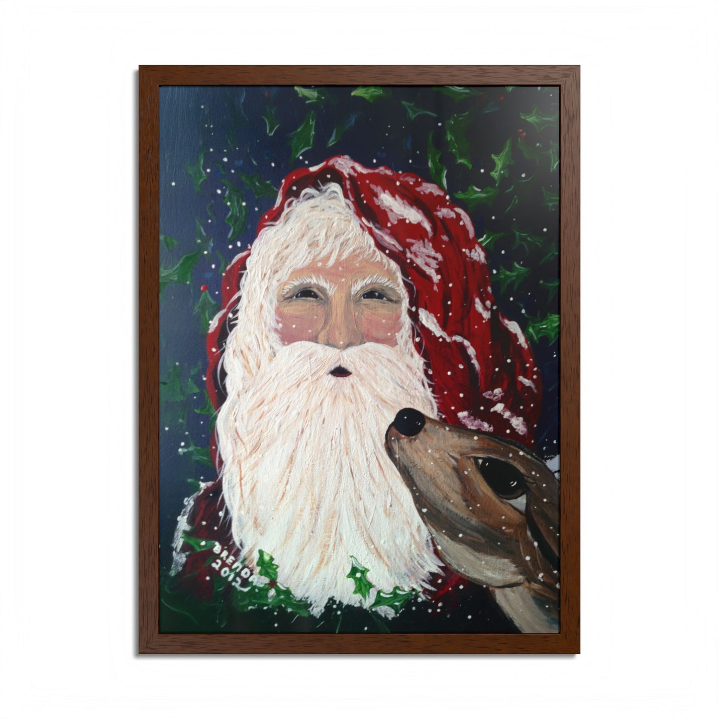 2012 SANTA WITH DEER (Framed Print)