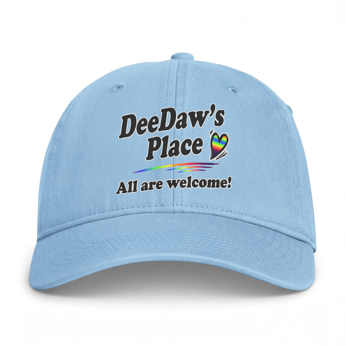 "DeeDaw's Place: All are welcome!" Rainbow Heart Hat