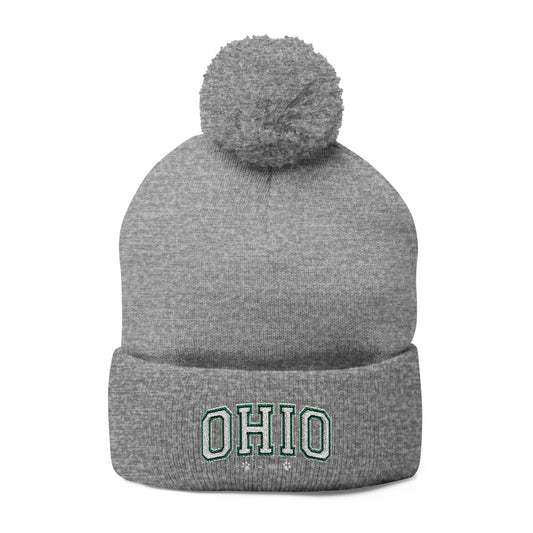 Ohio Pom-Pom Knit Cap, Cozy Winter Hat, Embroidered Beanie