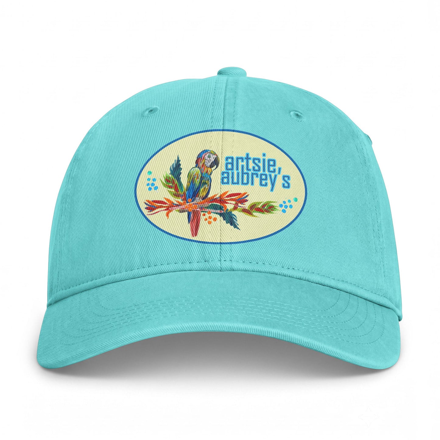 Tropical Parrot Embroidered Cap — 'Artsie Aubrey's' Coastal Washed Hat