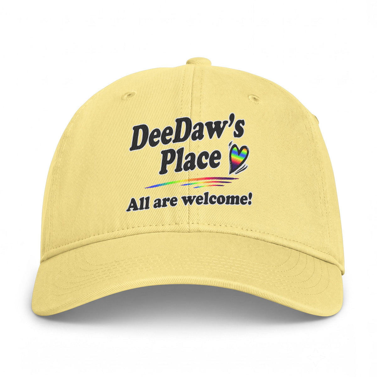 "DeeDaw's Place: All are welcome!" Rainbow Heart Hat