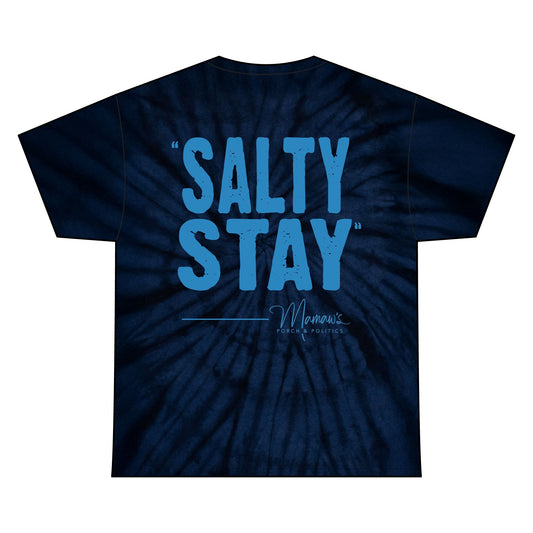 "Stay Salty" Mamaw's Porch N' Politics Navy Tie Dye Graphic Tee, Unisex Cotton Shirt