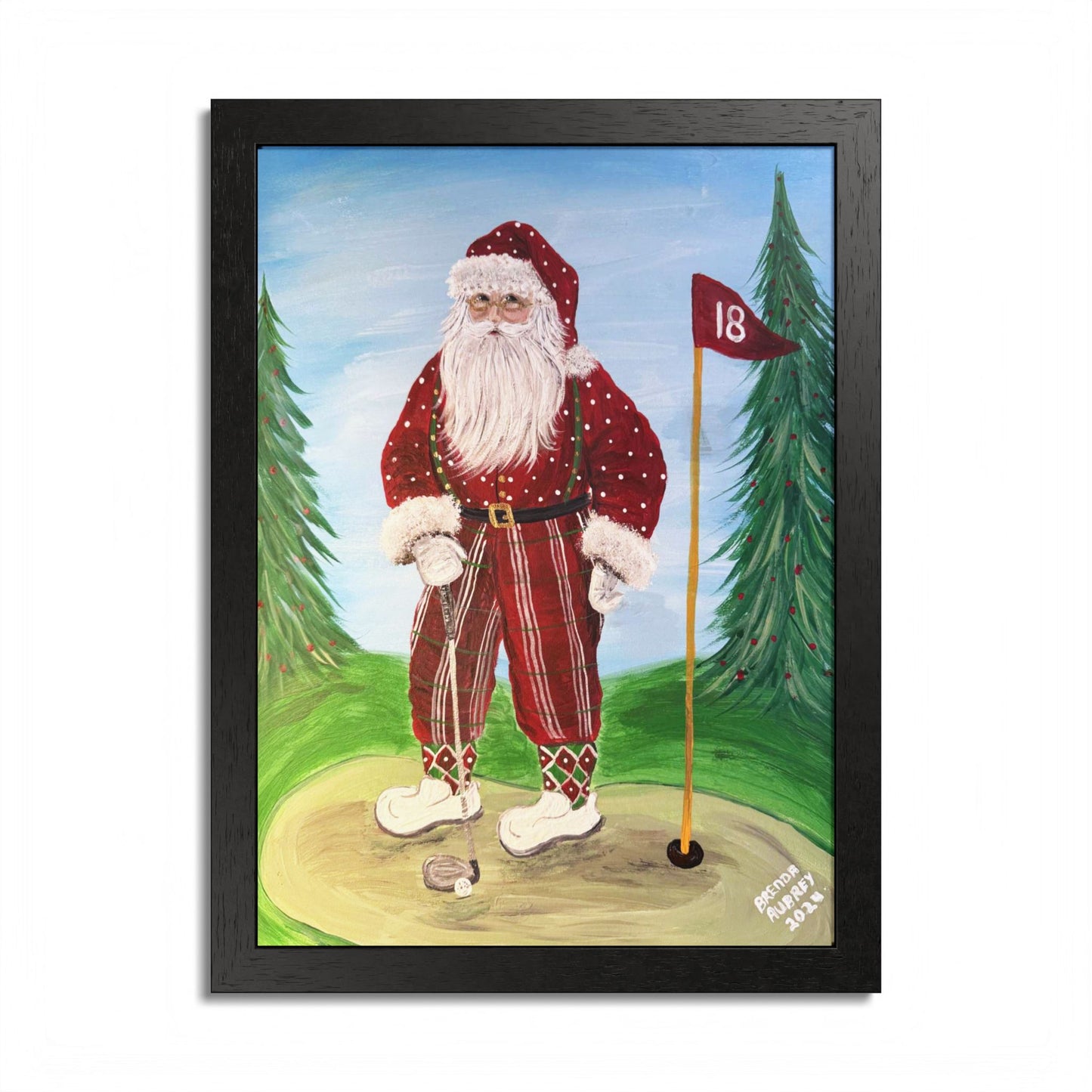 2024 GOLFING SANTA (Framed Print)