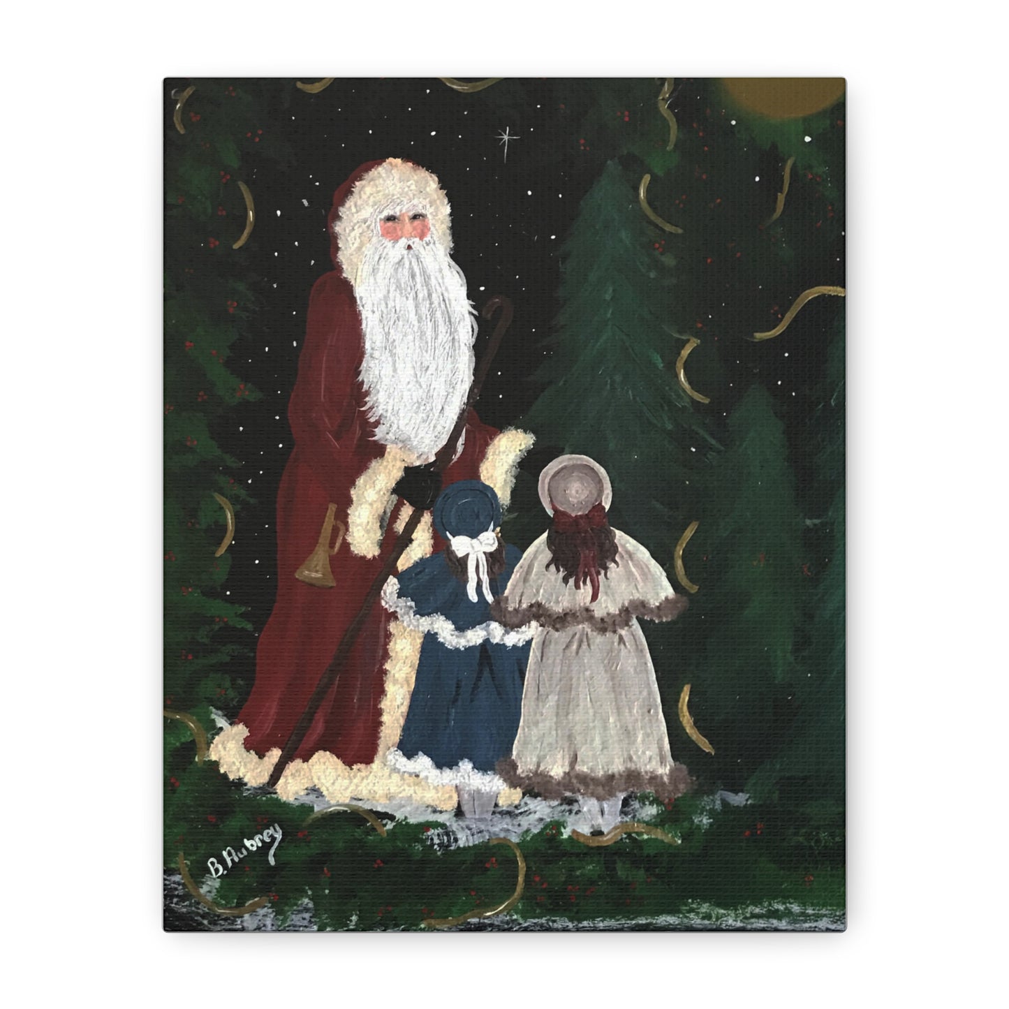 2010 VINTAGE SANTA WITH SISTERS (Canvas Print)