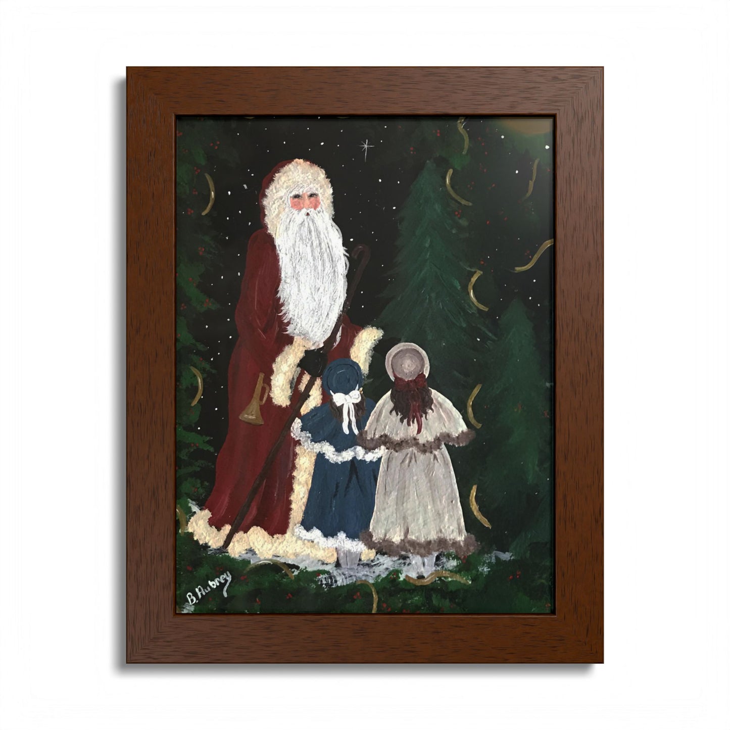 2010 VINTAGE SANTA WITH SISTERS (Framed Print)