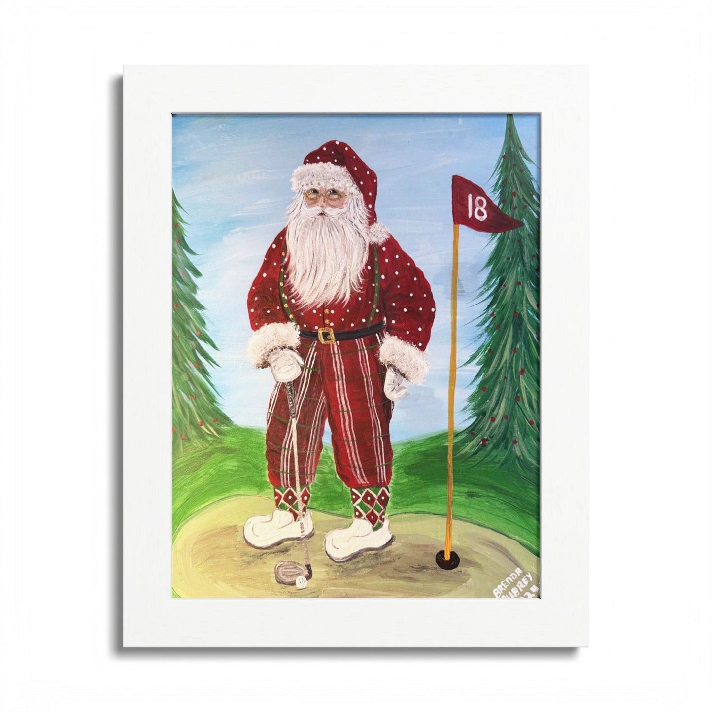 2024 GOLFING SANTA (Framed Print)