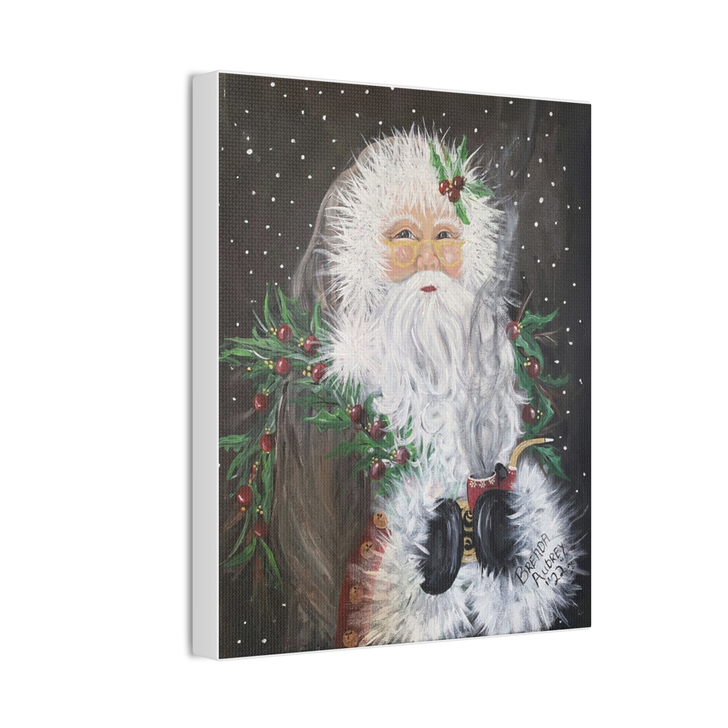 2022 Santa Claus with Pipe Canvas Art - Christmas Wall Art
