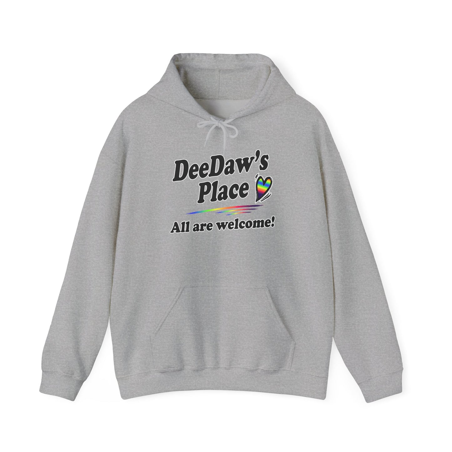 "DeeDaw's Place: All Are Welcome" Rainbow Heart Hoodie