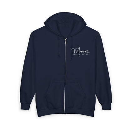 Mamaw's Porch N' Politics pocket logo on front/Stay Salty NOT Silent on back Cozy Unisex Zip-Up Hoodie