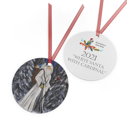 WHITE SANTA WITH CARDINAL (Christmas Ornament)