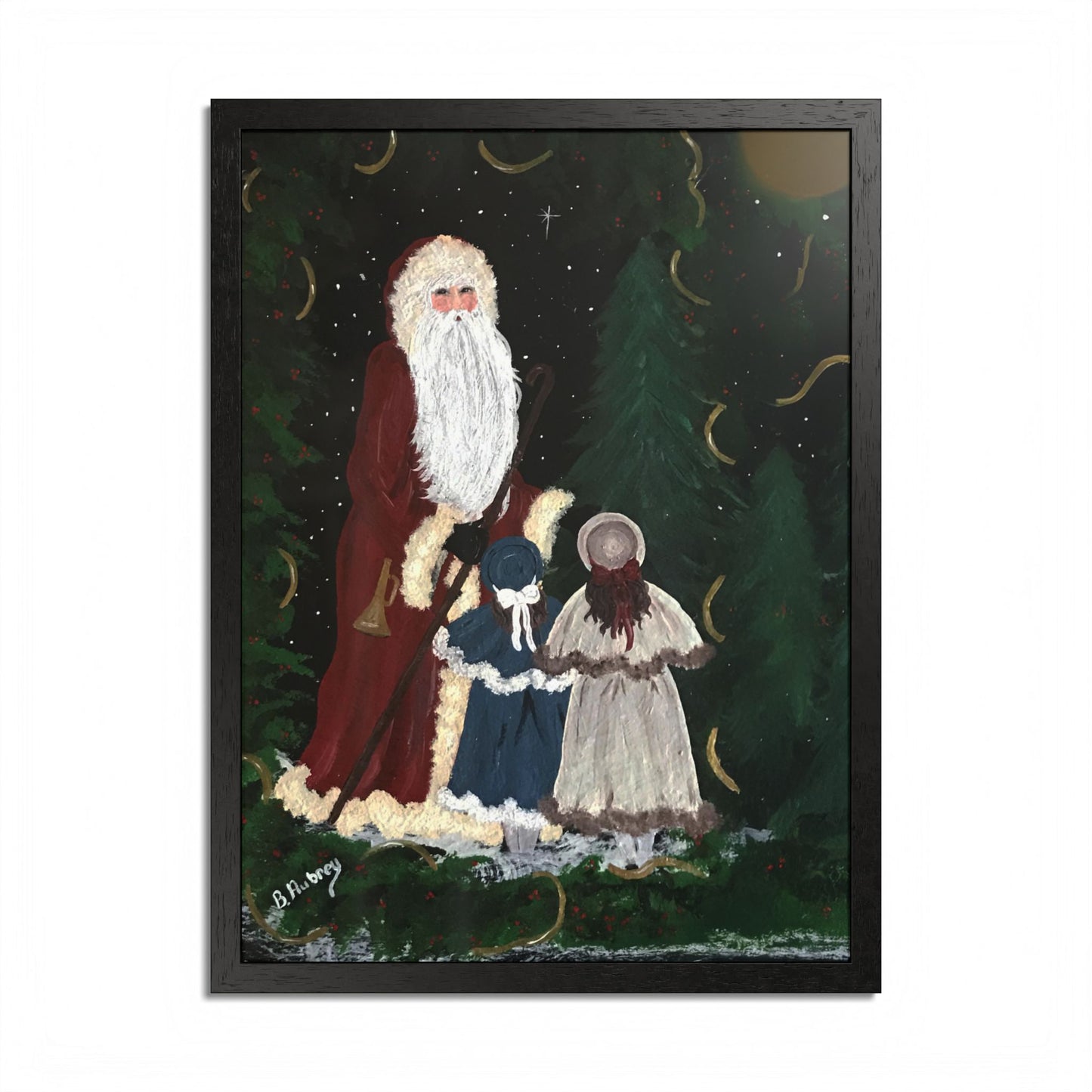 2010 VINTAGE SANTA WITH SISTERS (Framed Print)