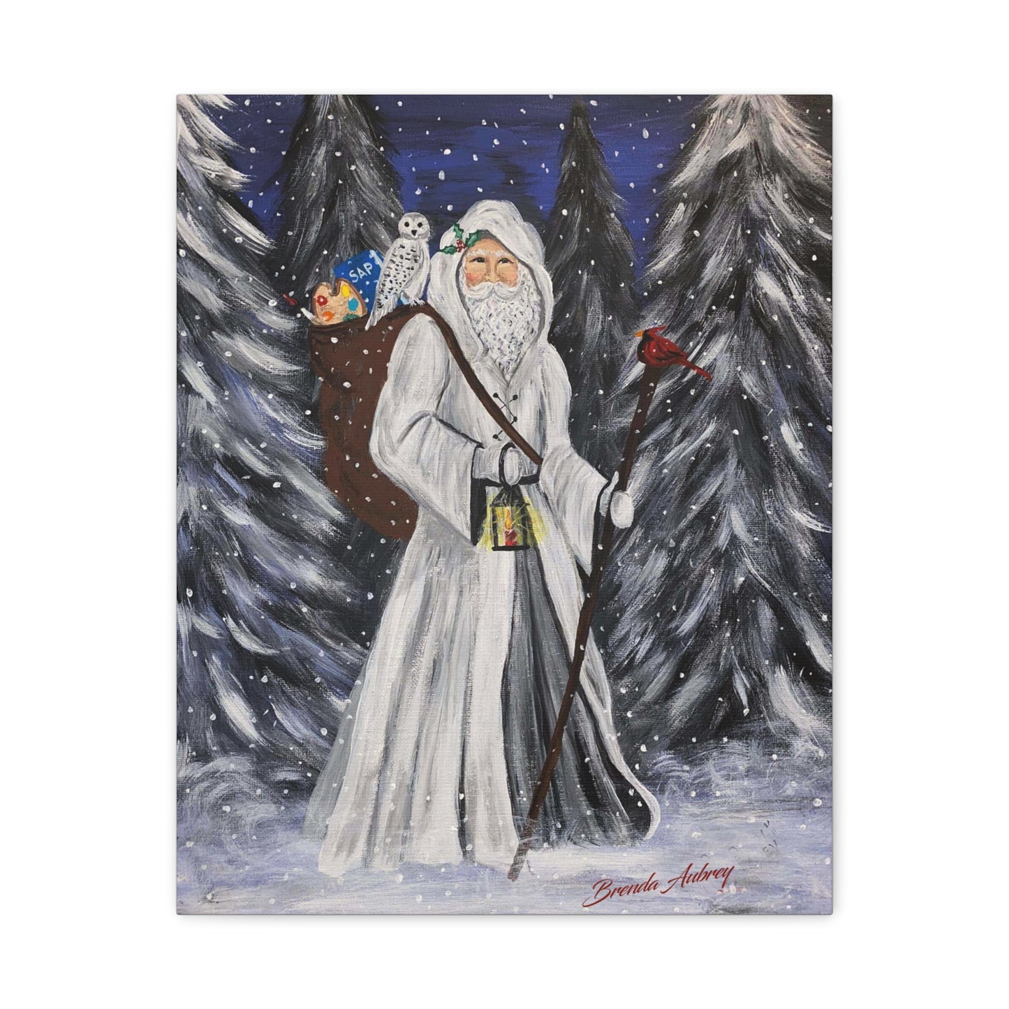 2021 WHITE SANTA WITH CARDINAL (Canvas Print)