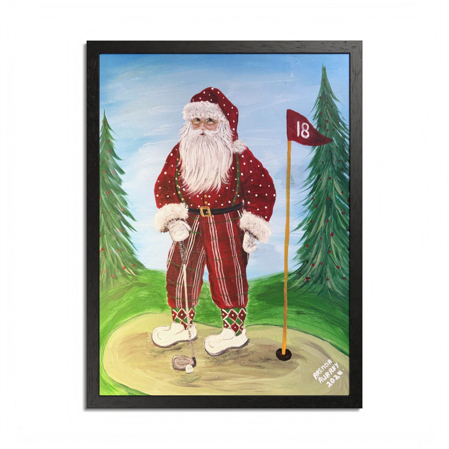 2024 GOLFING SANTA (Framed Print)