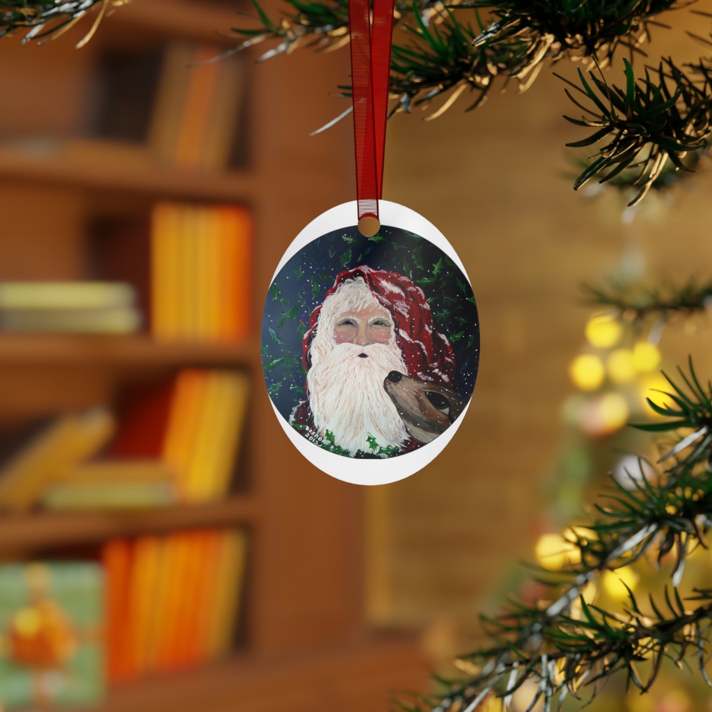 2012 SANTA WITH DEER (Christmas Ornament)