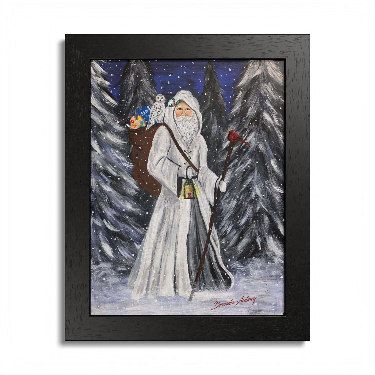 2021 WHITE SANTA WITH CARDINAL (Framed Print)