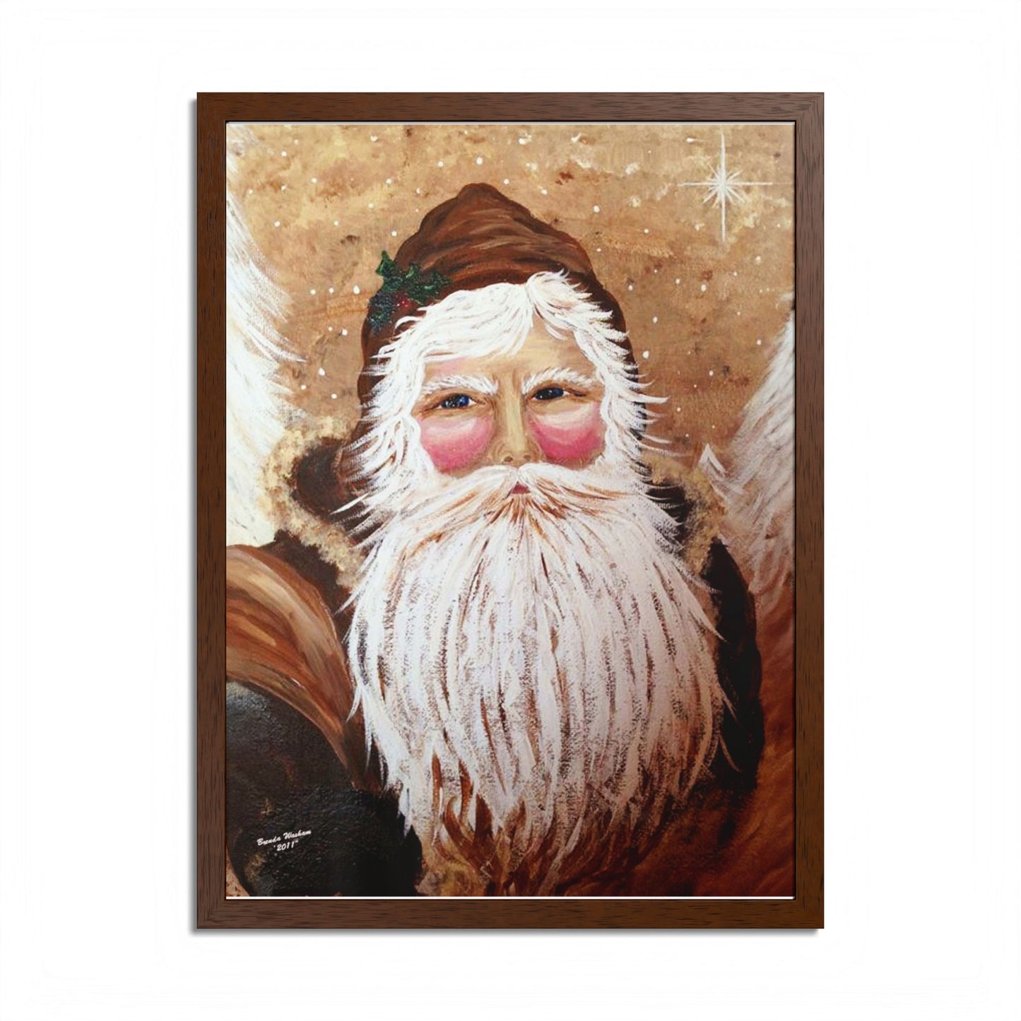 2011 VINTAGE SANTA WITH WHITE PINES (Framed Print)