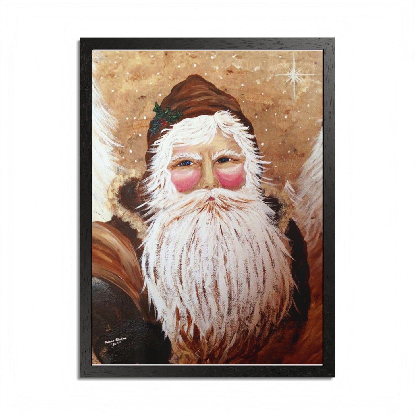 2011 VINTAGE SANTA WITH WHITE PINES (Framed Print)
