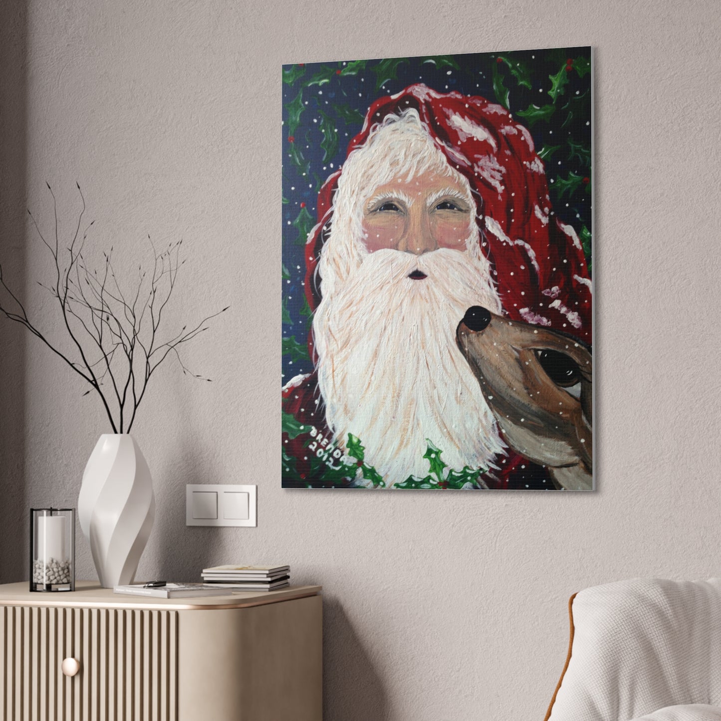 2012 Santa with Deer Canvas Wall Art