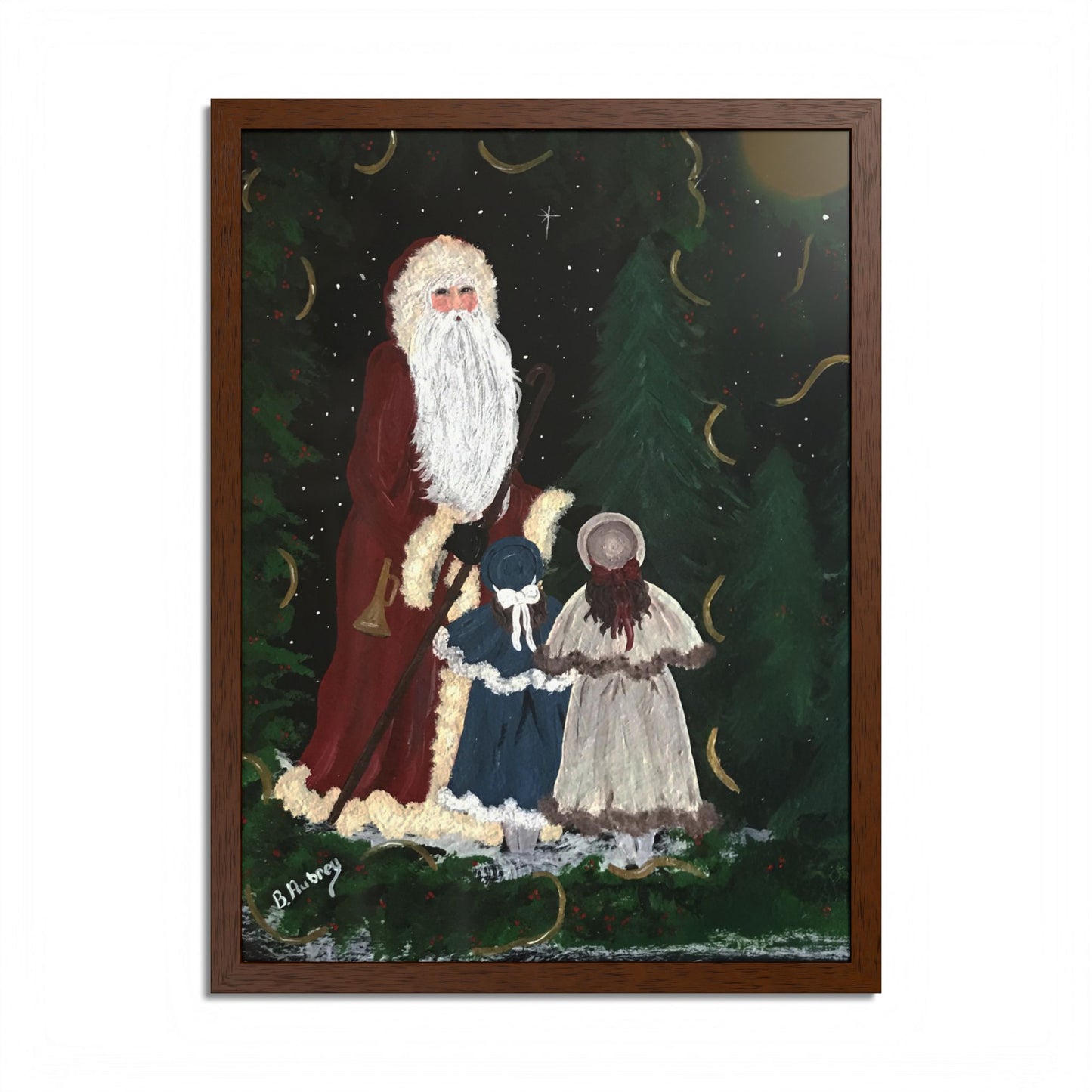 2010 VINTAGE SANTA WITH SISTERS (Framed Print)