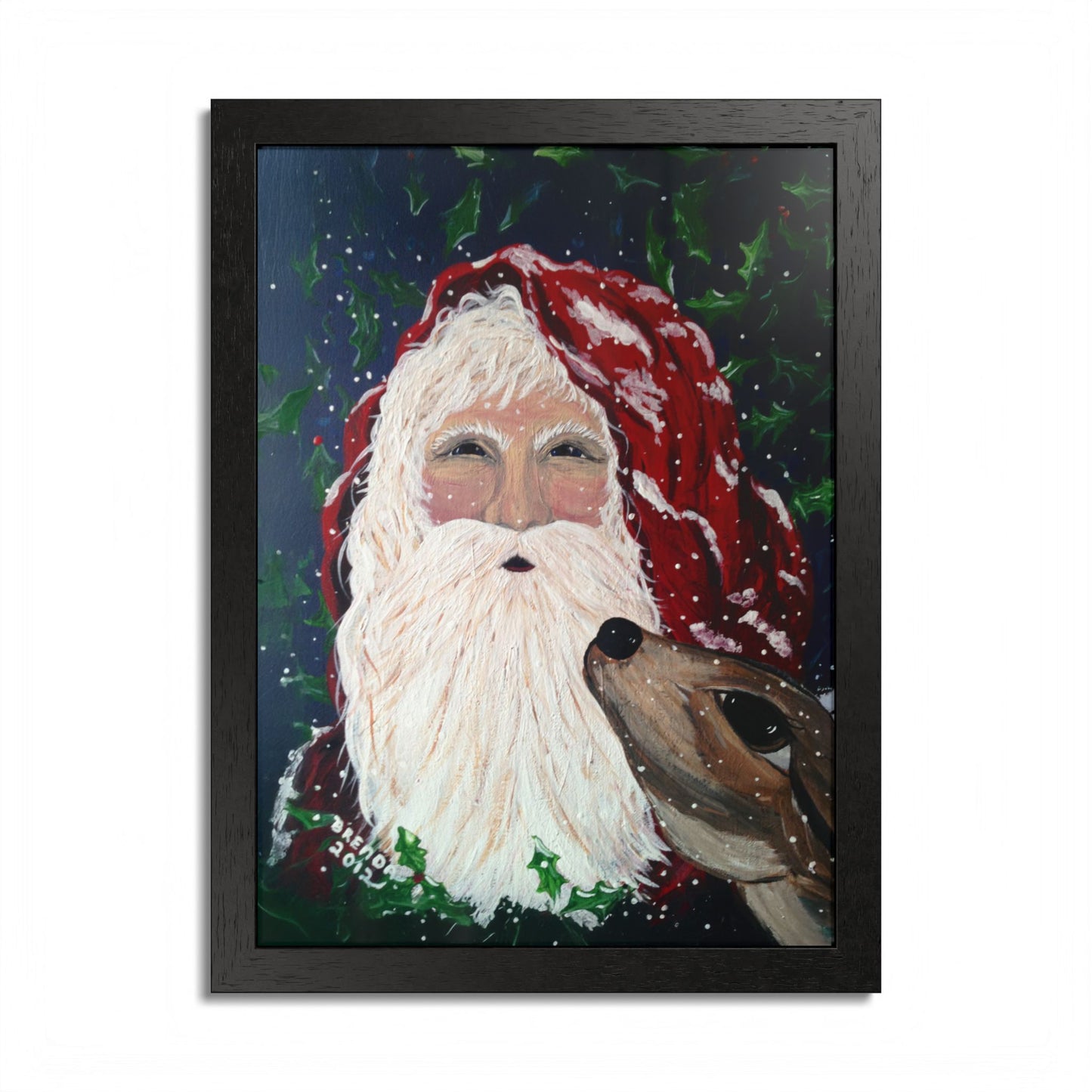 2012 SANTA WITH DEER (Framed Print)