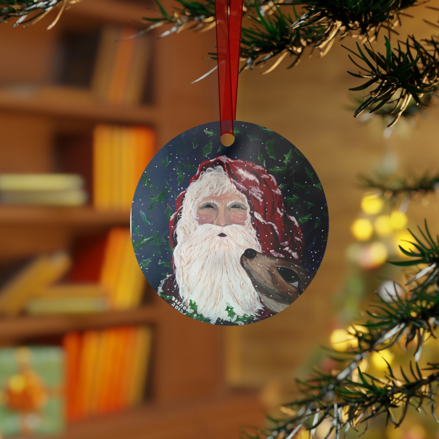 2012 SANTA WITH DEER (Christmas Ornament)