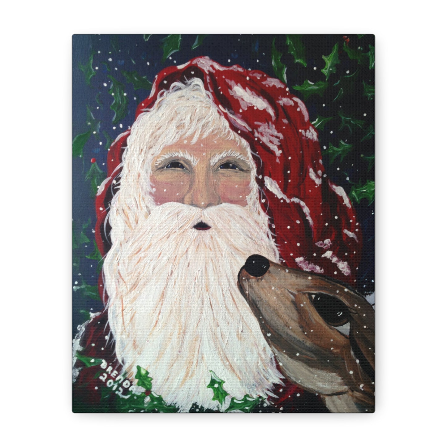 2012 SANTA WITH DEER (Canvas Print)