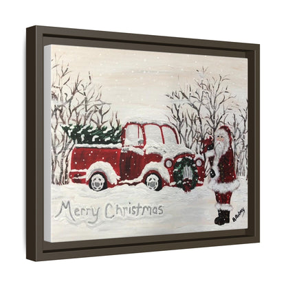2020 Santa with Vintage Red Truck Framed Canvas