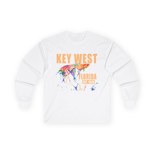Key West Florida Water Color Fish Long Sleeve Tee, Unisex Shirt