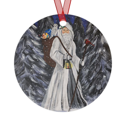 WHITE SANTA WITH CARDINAL (Christmas Ornament)