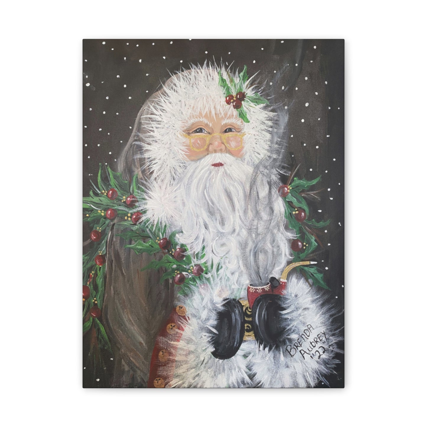 2022 Santa Claus with Pipe Canvas Art - Christmas Wall Art