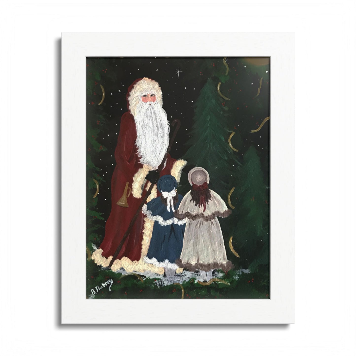 2010 VINTAGE SANTA WITH SISTERS (Framed Print)